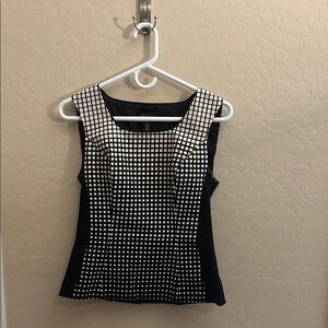 White House Black Market Fitted Graphic Tank Top Black and White